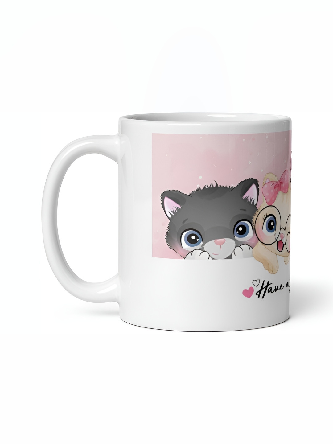 Mr UVD White & Pink Cats Printed Ceramic Mug 350ml