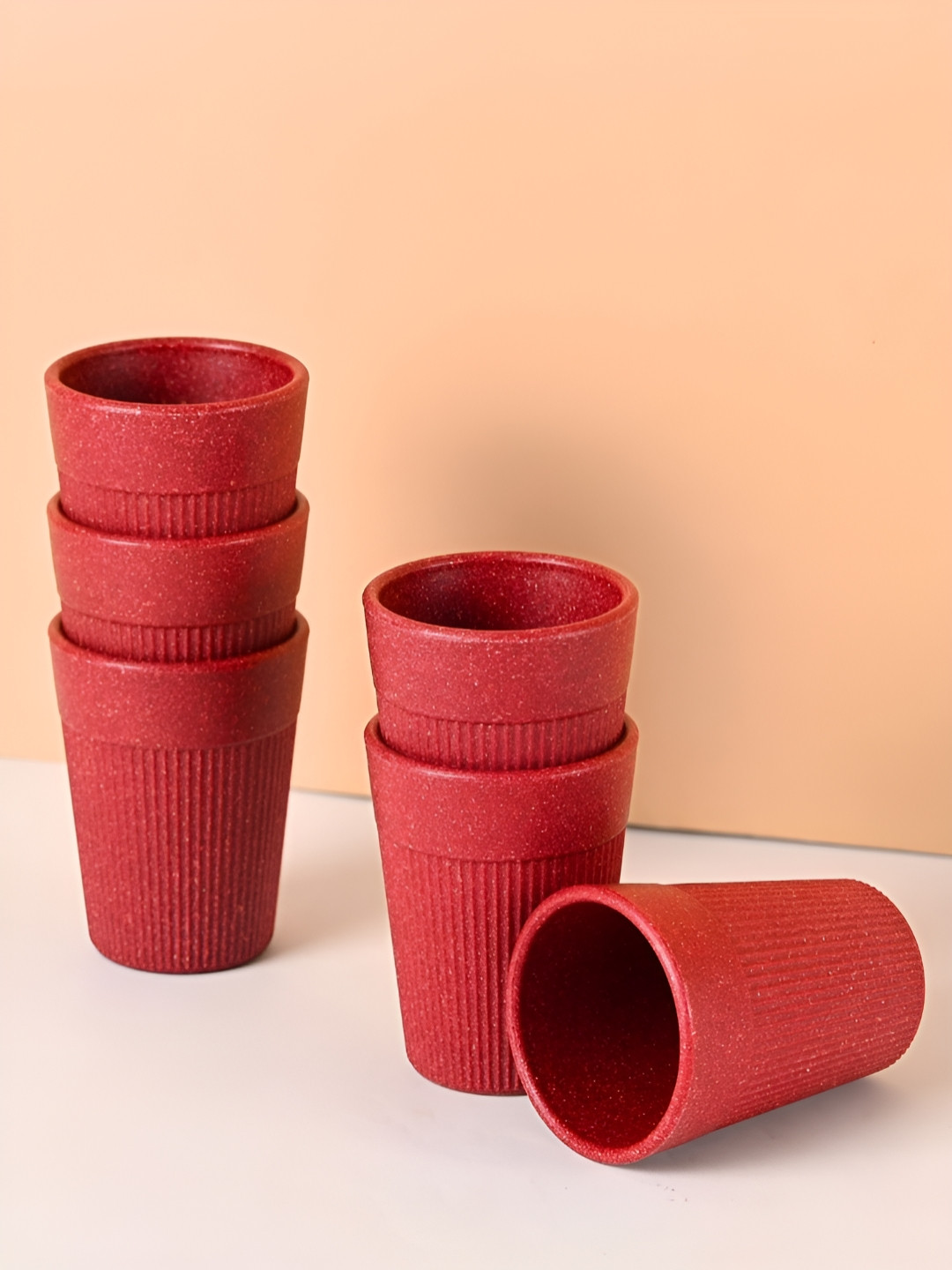 eha Set of 6 Red Textured Matte Cups
