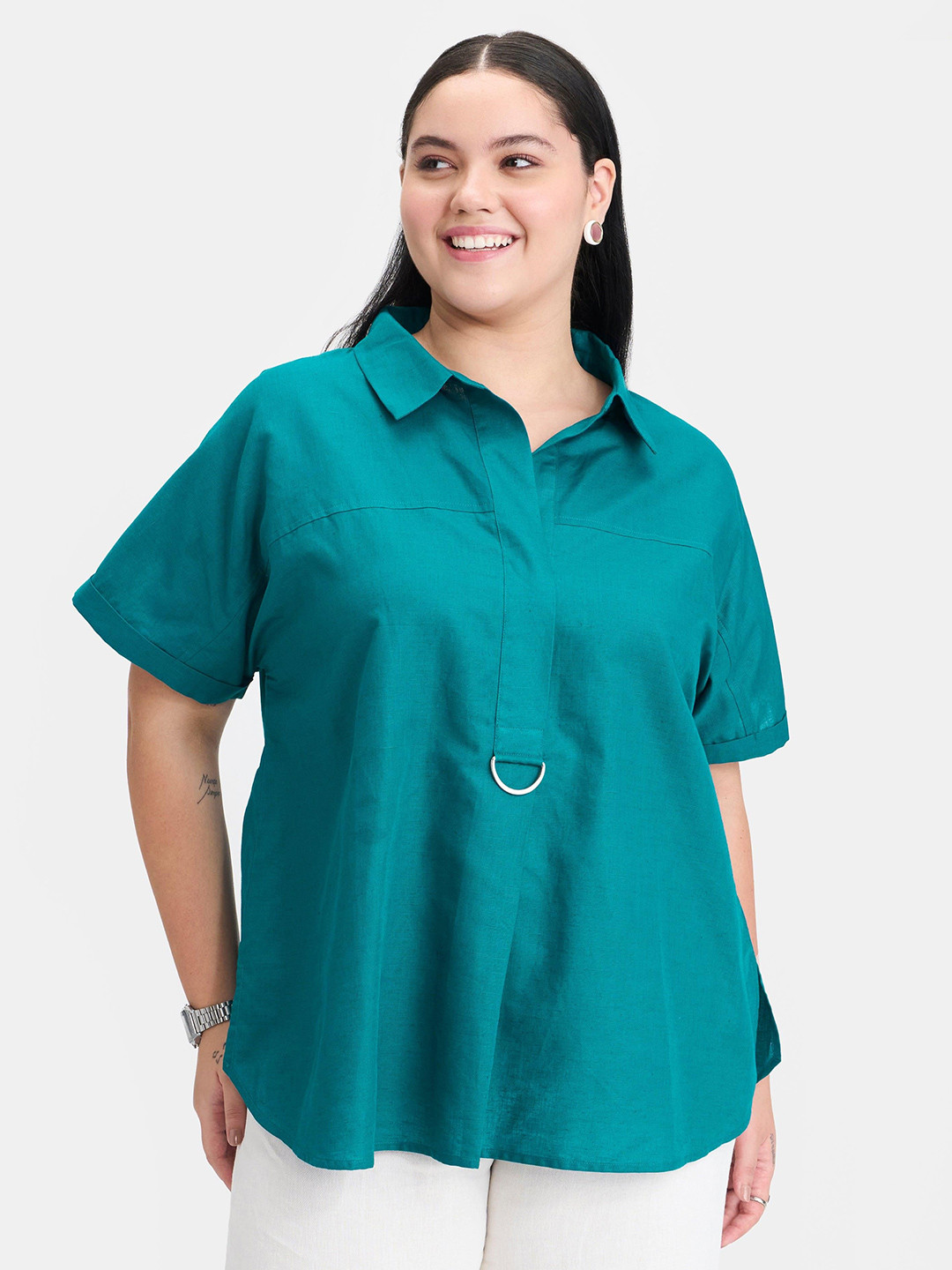 Virgio Plus Size Women Shirt Collar Regular Sleeves Cotton Shirt Style Plus Size Top