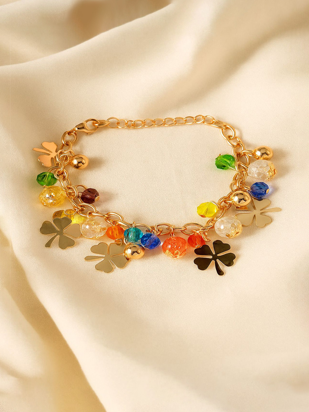 Jewelz Gold-Plated Artificial Beaded Gold Charm Wraparound Bracelet