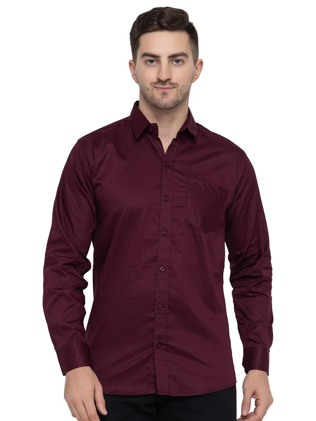 Magenta Solid Spread Collar Long Sleeves Regular Fit Shirt
