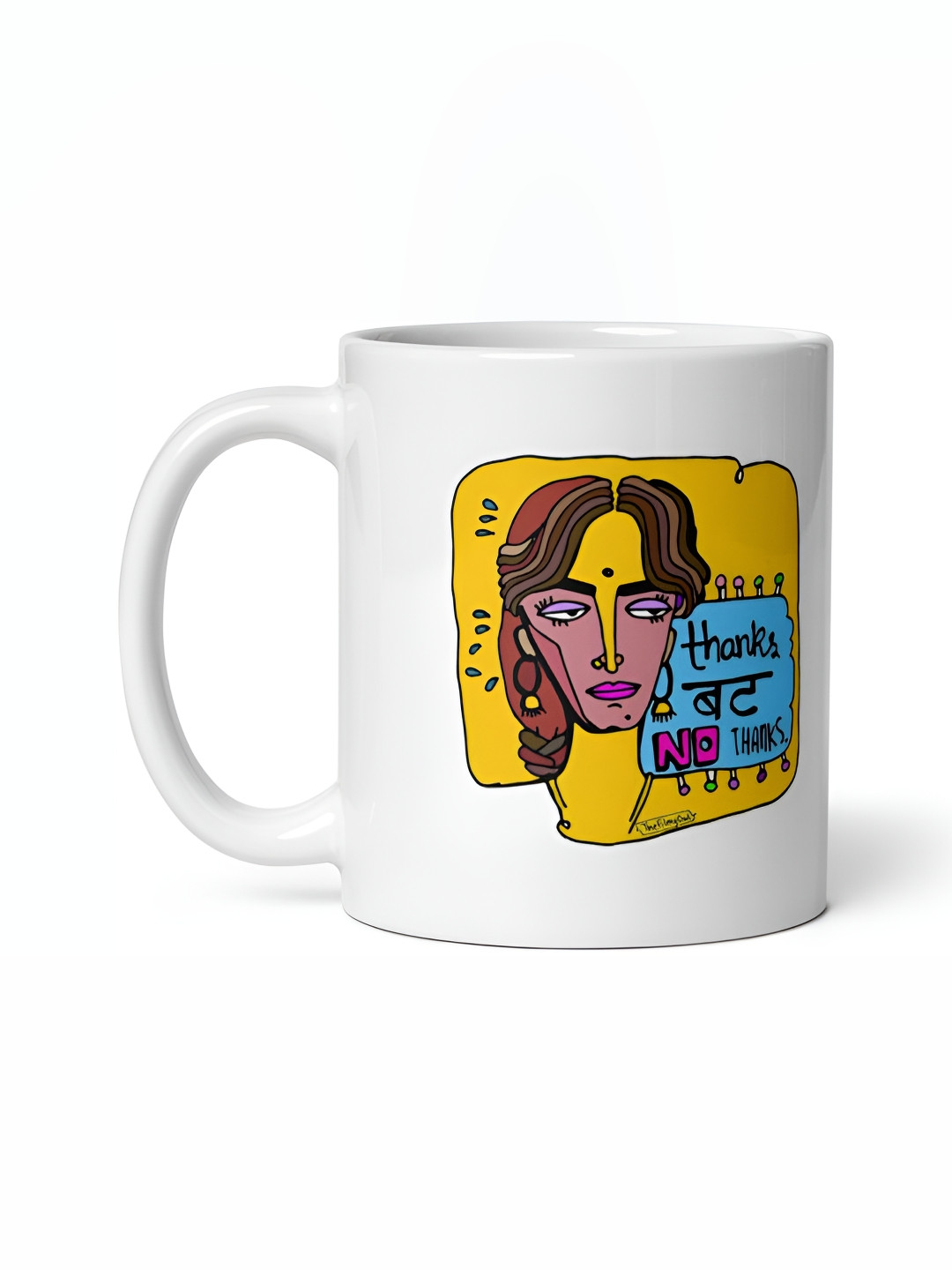 Mr UVD White & Yellow Graphic Printed Ceramic Glossy Mug - 350 ml