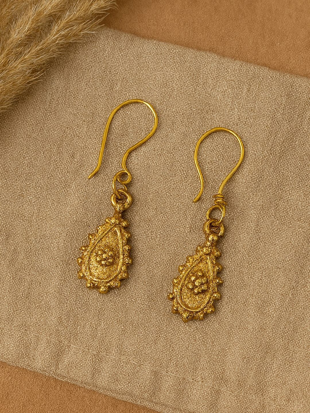 Unravel India Antique Teardrop Shaped Drop Earrings