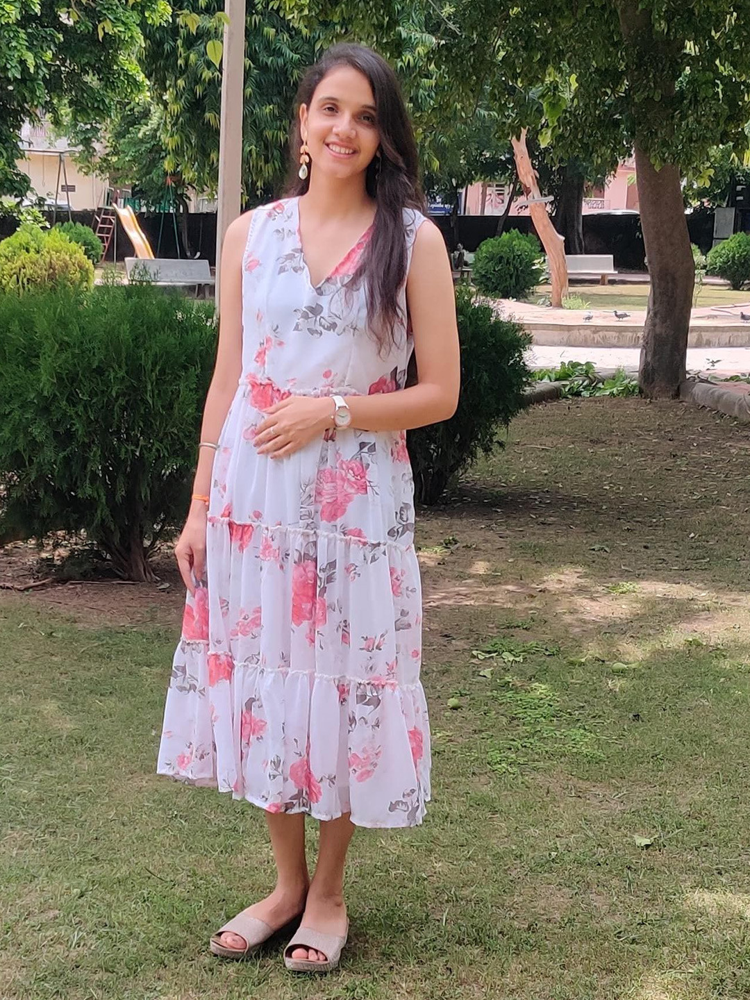 Bunai Dhaga Floral Print Georgette Fit & Flare Dress