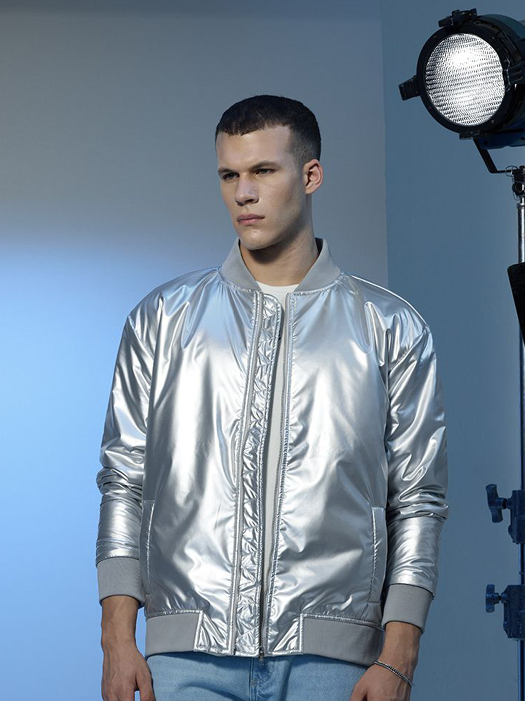 Snitch Stars Within Relaxed Fit Metallic Bomber Jacket