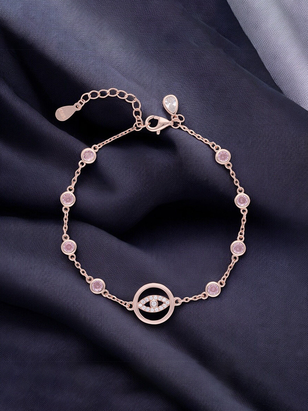 Crash.Club By CKC Silver Rose Gold-Plated Stones Studded Evil Eye Wraparound Bracelet