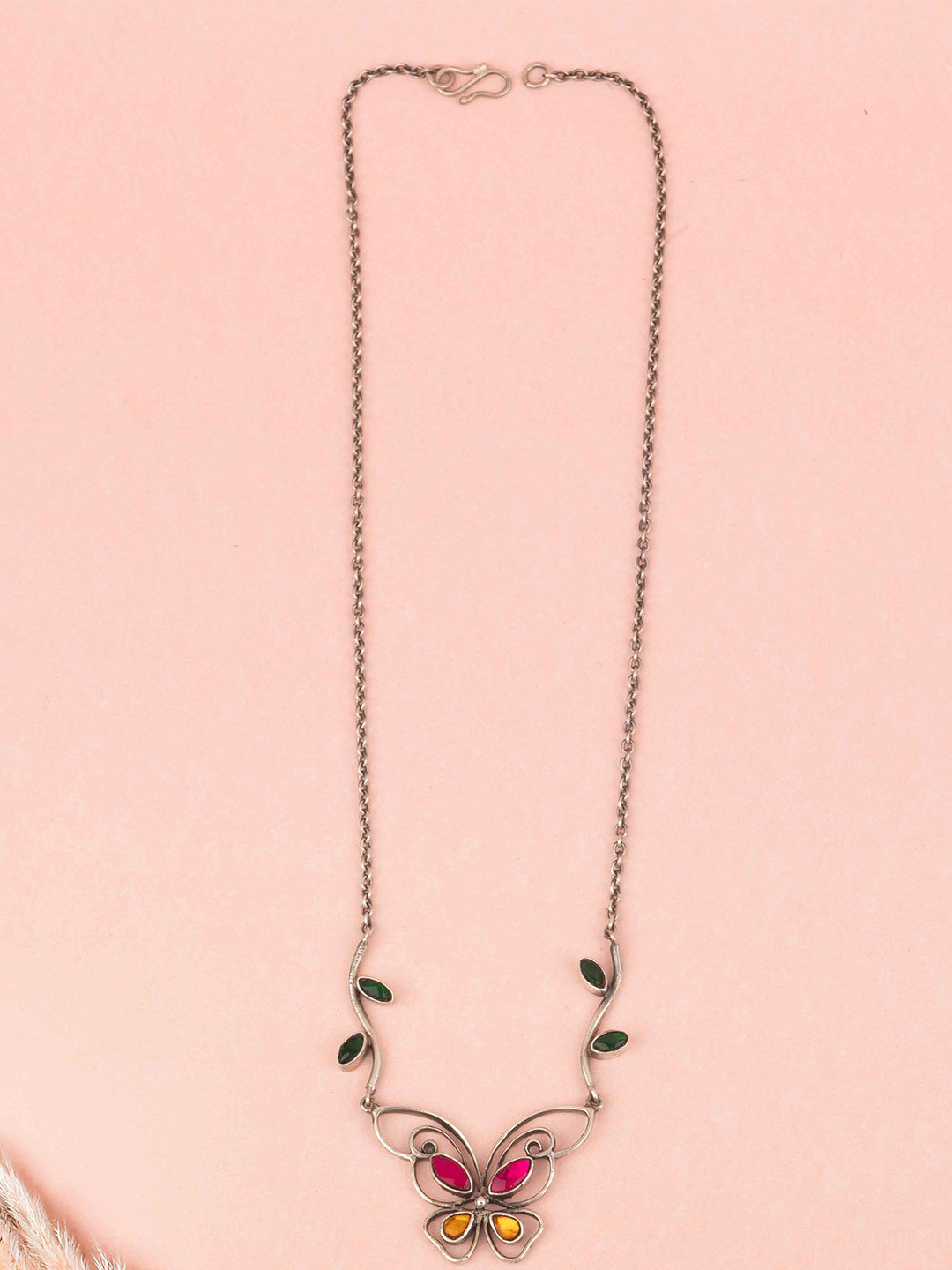 Shyle 925 Sterling Silver Artificial Stones Studded Titli & Patti Minimal Jewellery Set