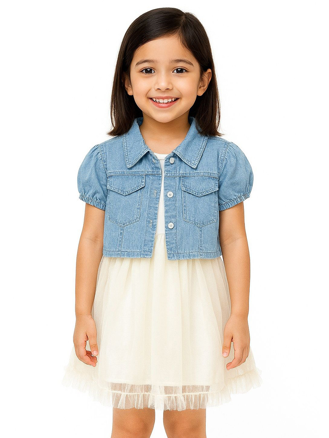 POP STREET KIDS Girls Tulle Fit and Flare Dress with Jacket