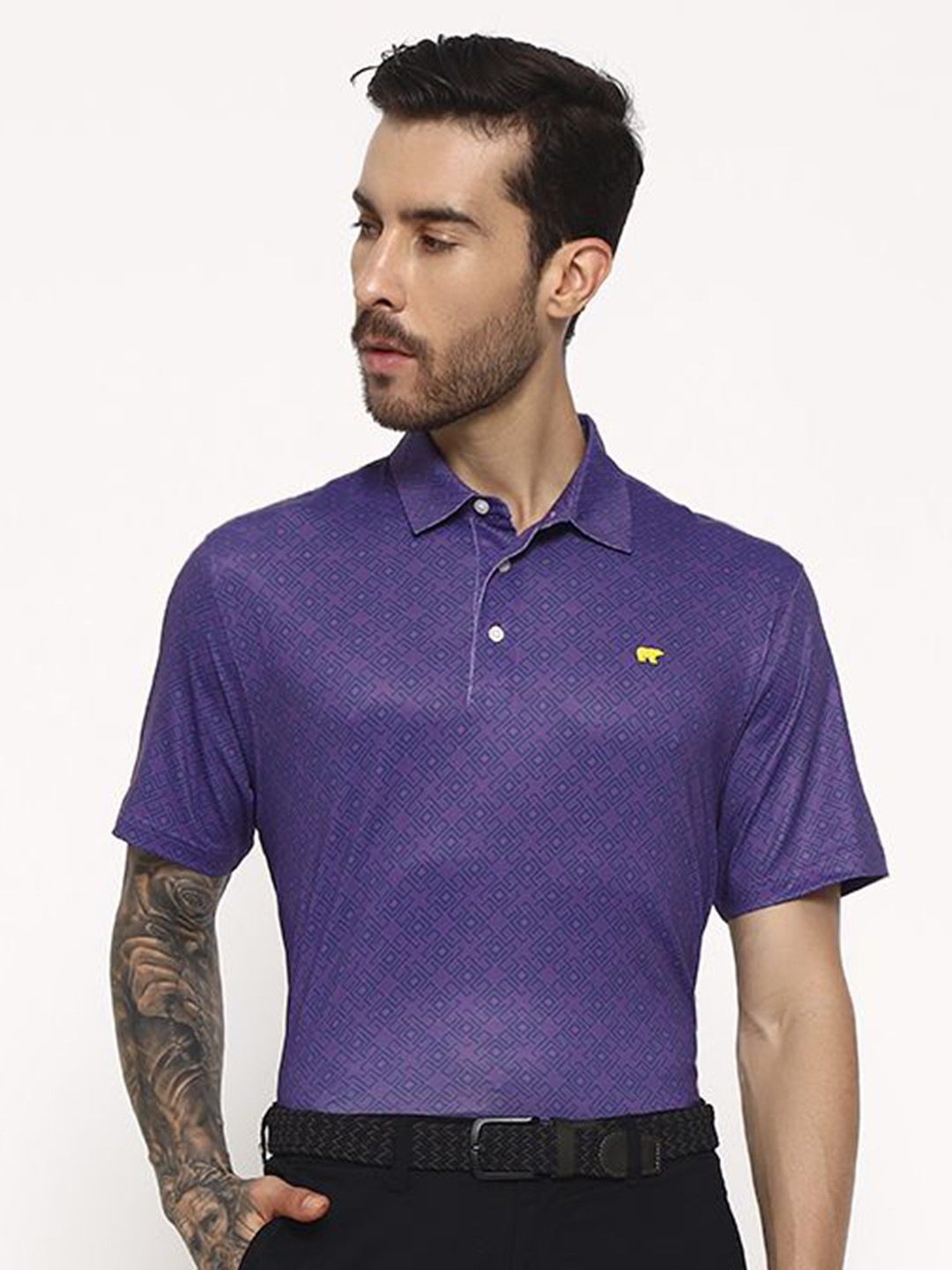 JACK NICKLAUS Geometric Printed Polo Collar Short Sleeves Golf T-shirt