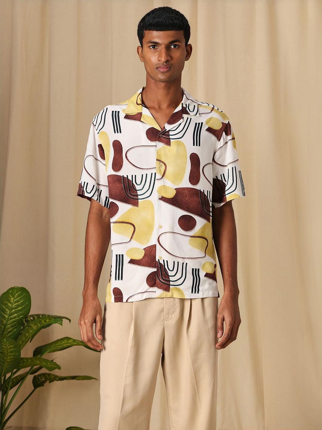 4 TRIPLE O FIVE O BY MUFTI Abstract Printed Cuban Collar Short Sleeves Oversized Shirt