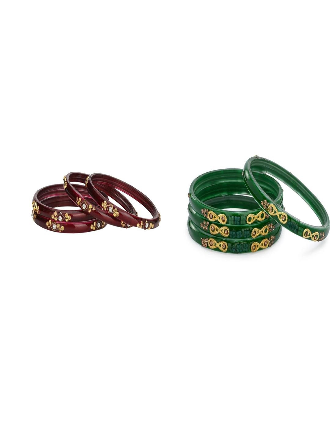 Somil Elegant Combo Glass Bangle Set | Handmade Traditional Chudi For Women | Perfect For Daily & Occasion Use, Combo Of 2 Set, Maroon, Green