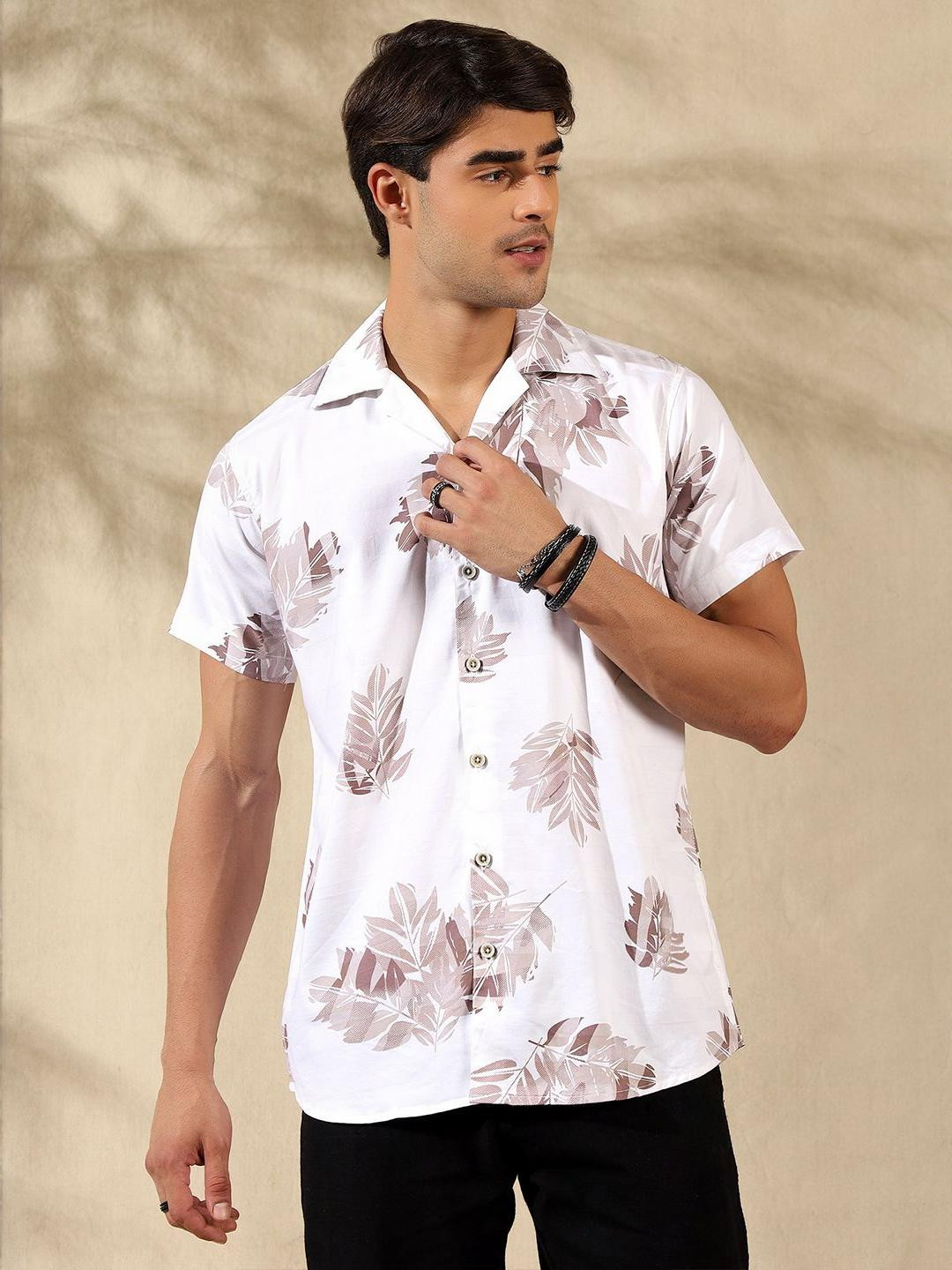 FILO HEVIS Relaxed Fit Floral Printed Spread Collar Cotton Shirt