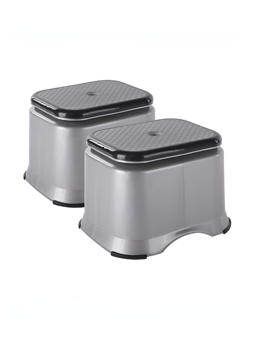 Aura Pack Of 2 Grey & Black Textured Plastic Bath Accessories Set