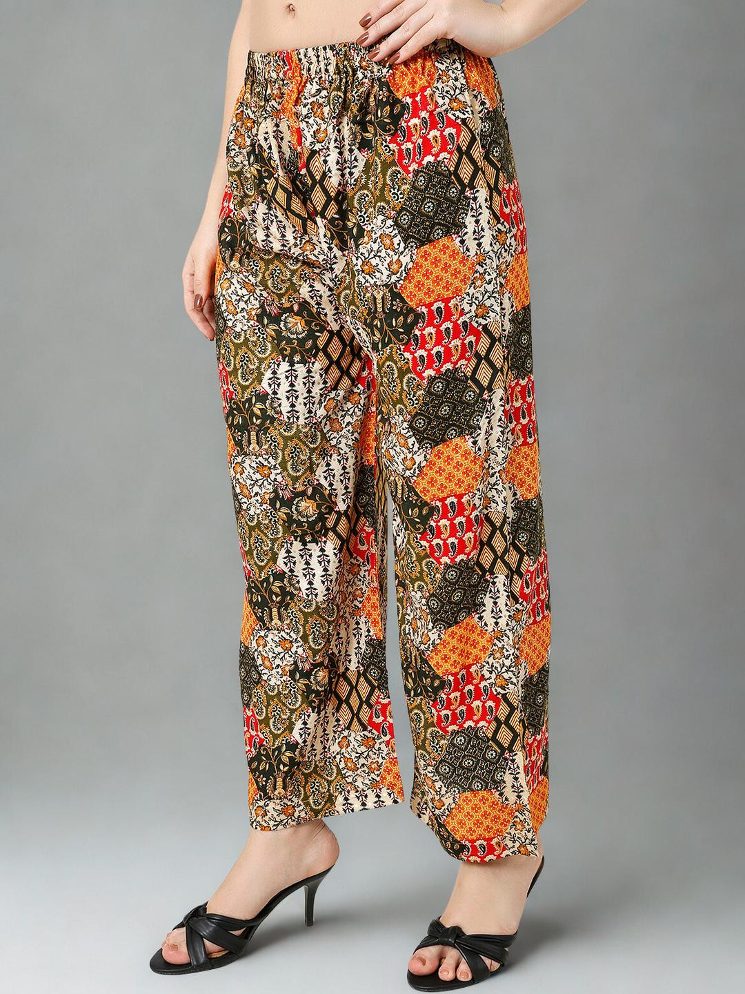 Mytrendzs Women Floral Printed Knitted Ethnic Palazzos