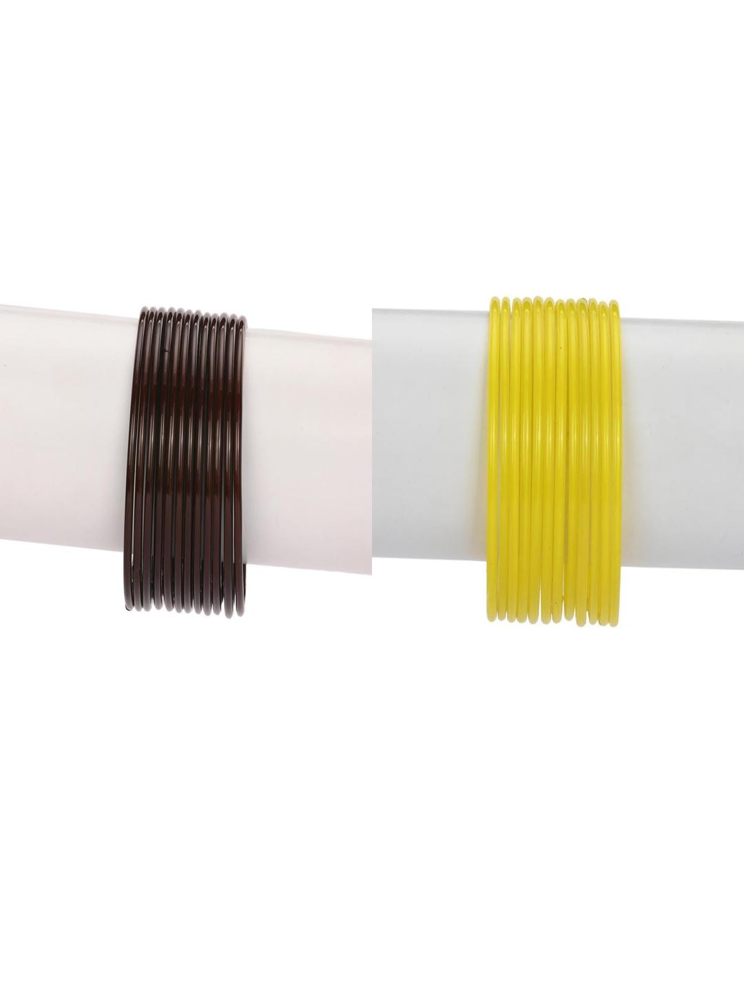 Somil Elegant Plain Glass Bangles Set For Women Handmade Traditional Chudi For Daily & Festive, Party, Function For Everyday & Special Occasions, Pack Of 24, Brown, Yellow