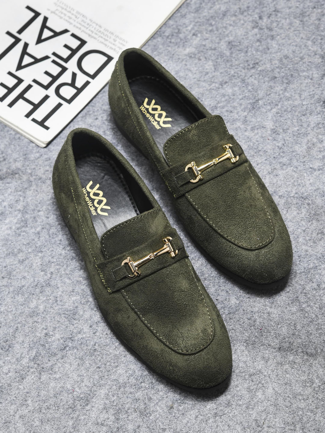 WAVE WALKER Men Crane Lightweight Suede Round Toe Horsebit Loafers