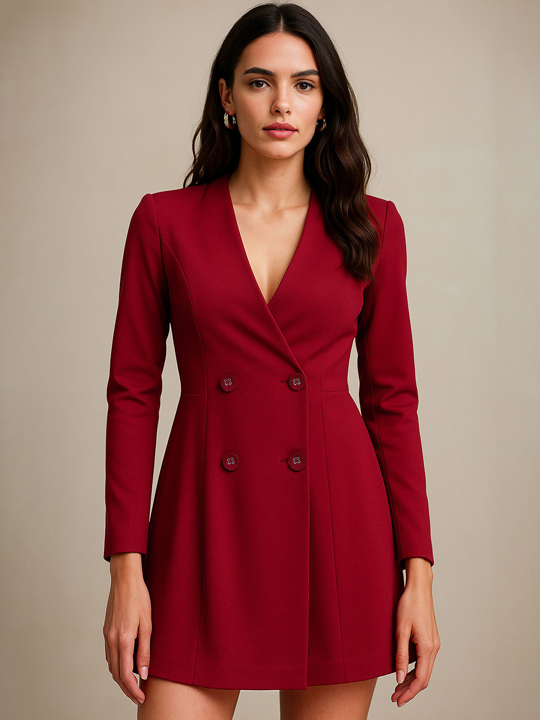 SASSAFRAS Women V-Neck Mini Blazer Dresses