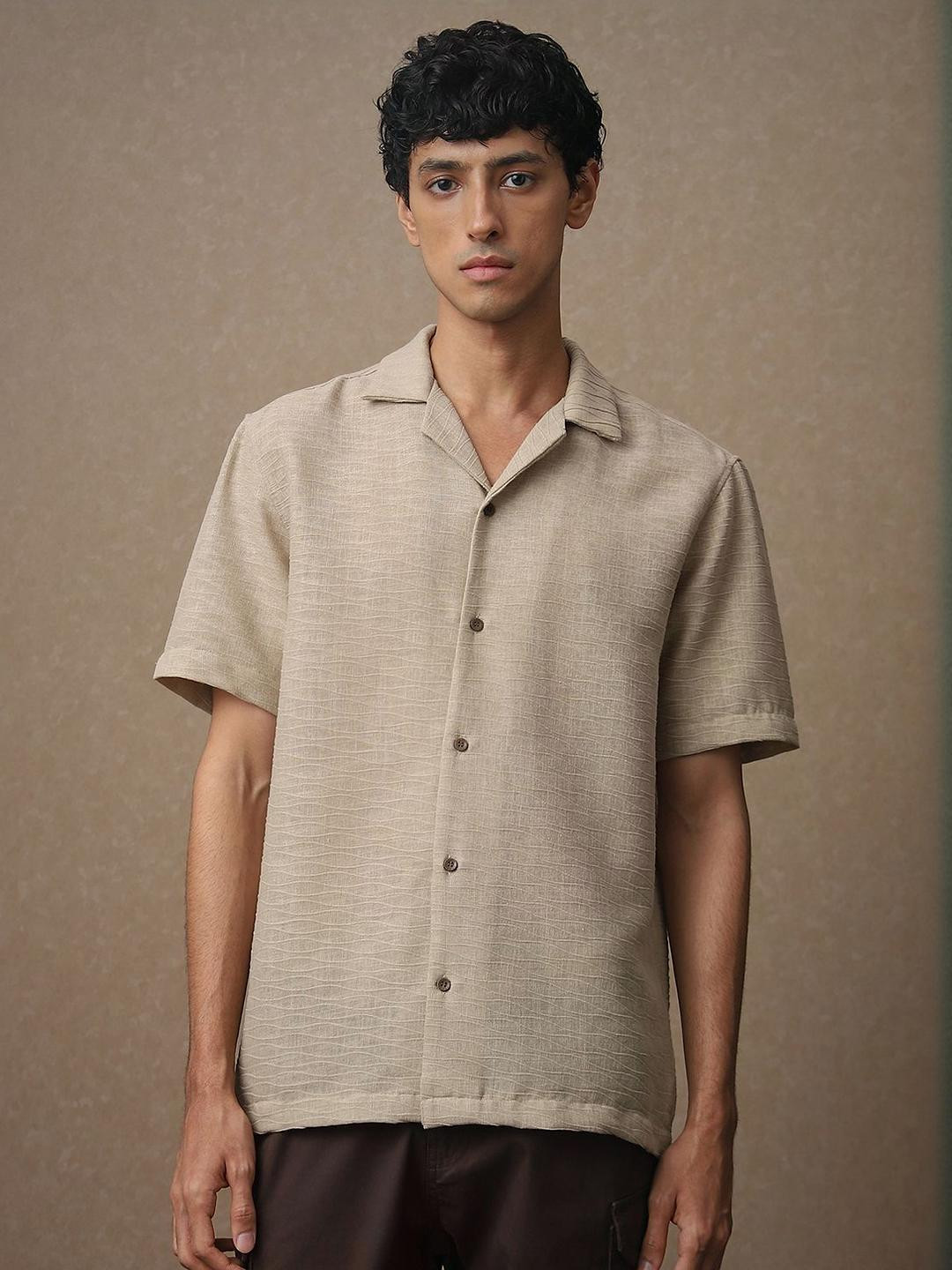 4 TRIPLE O FIVE O BY MUFTI Textured Cuban Collar Oversized Shirt