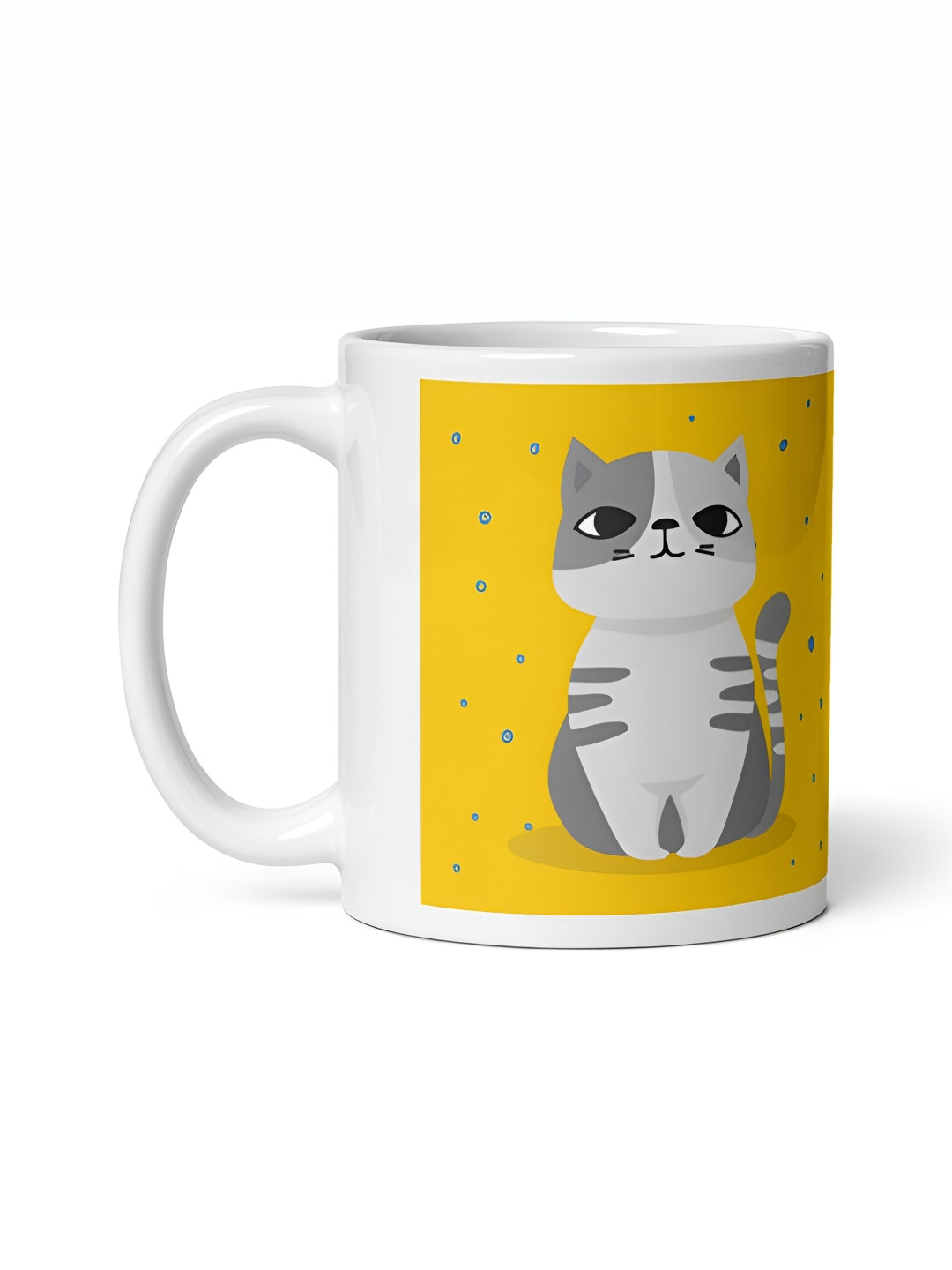 Mr UVD White & Yellow Cat Printed Ceramic Mug 350ml
