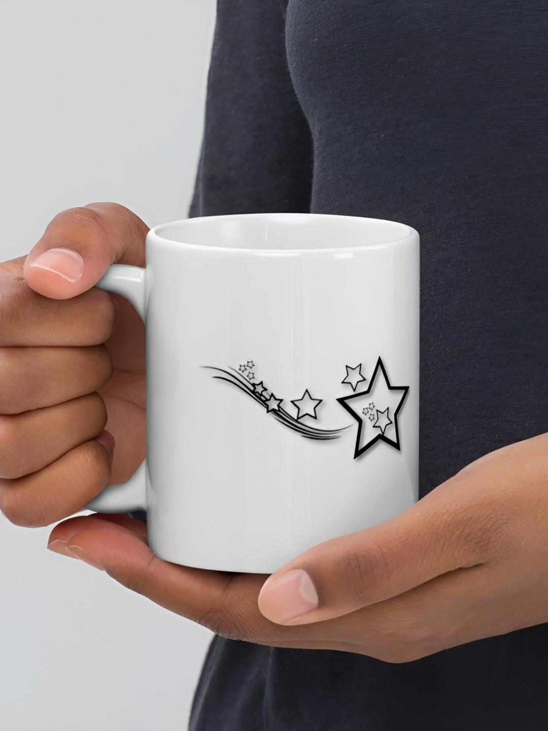 Mr UVD White & Black Star Printed Ceramic Mug 350ml