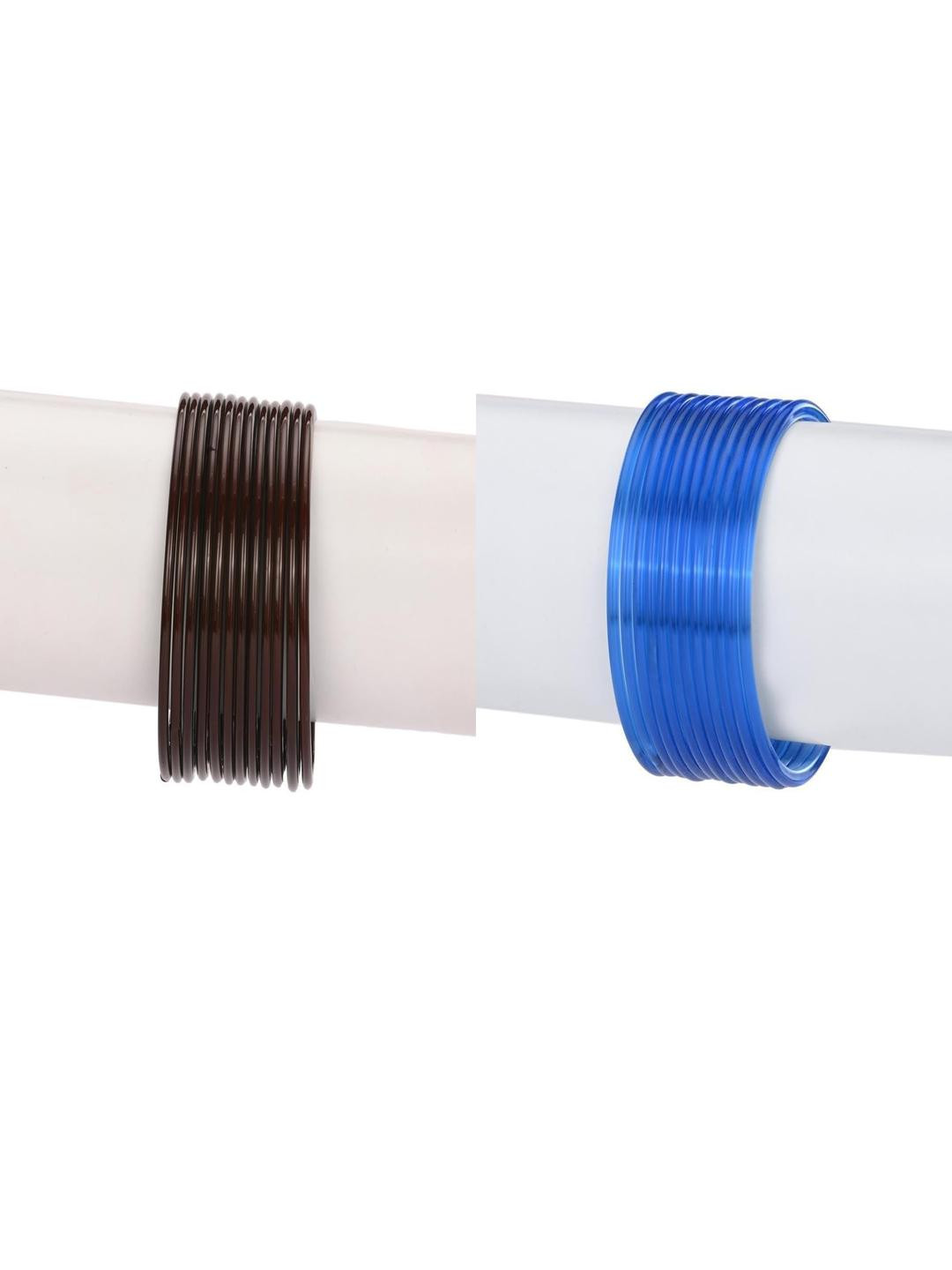 Somil Elegant Plain Glass Bangles Set For Women Handmade Traditional Chudi For Daily & Festive, Party, Function For Everyday & Special Occasions, Pack Of 24, Brown, Blue