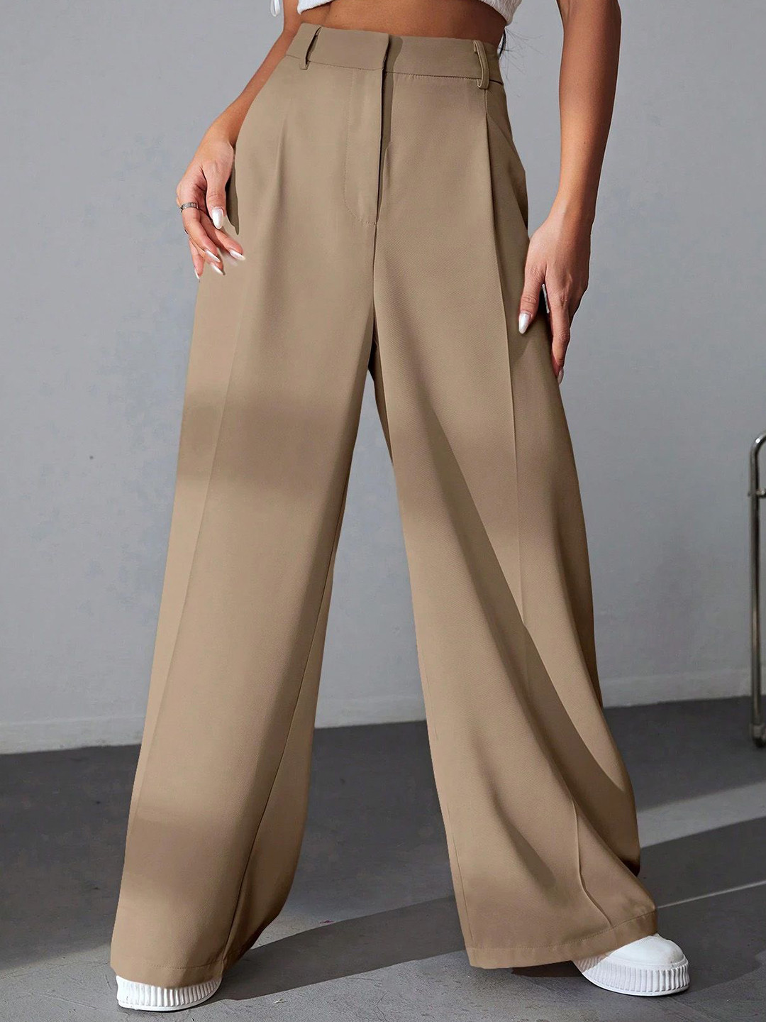Chemistry Women Relaxed Straight Wide Baggy Leg High-Rise Pleated Trousers