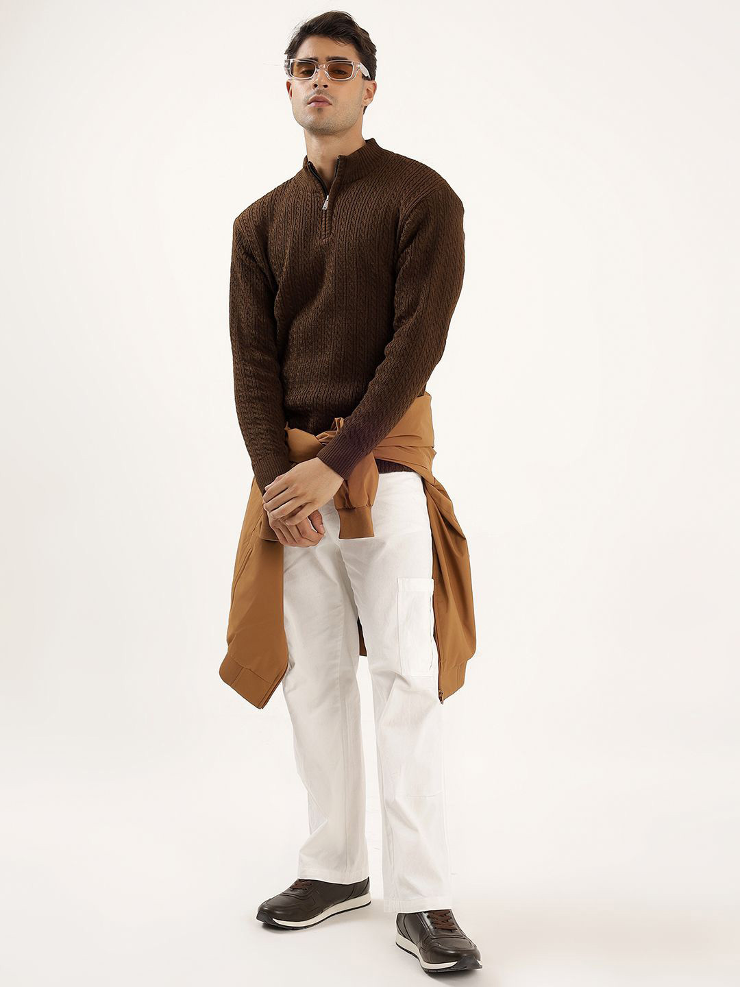 Kveto style redefined Men Self Design Pullover Sweater with Zip Detail Detail