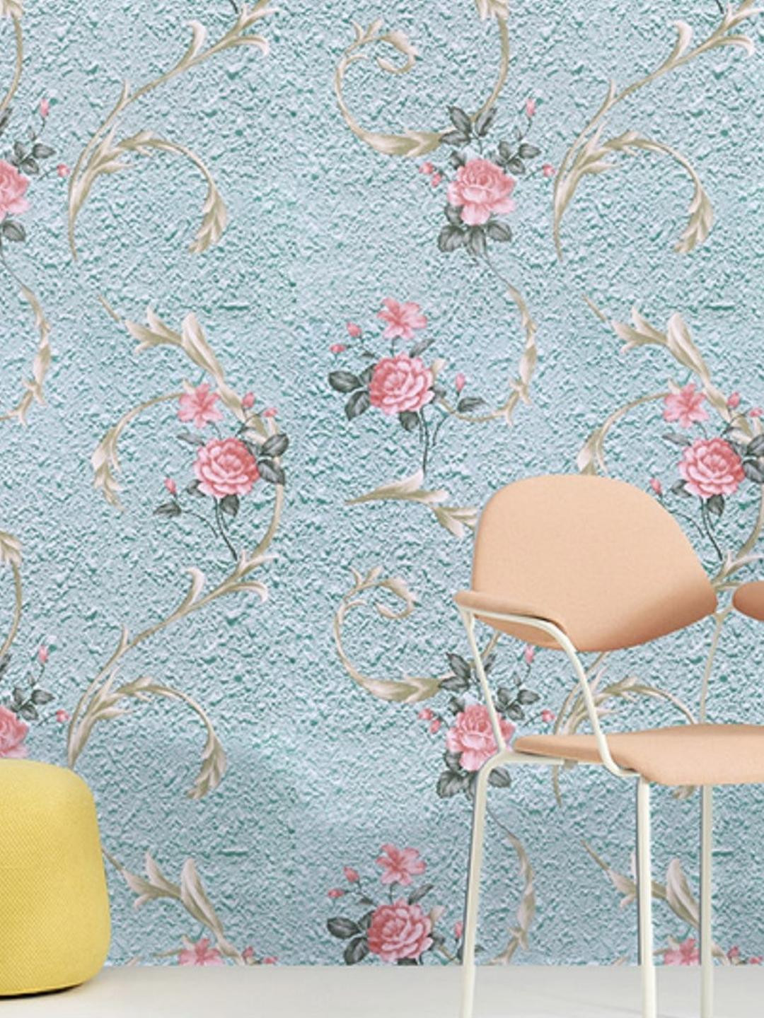 Blue Damask Removable PVC Vinyl Wallpaper Home Decor (500CM x 45CM)