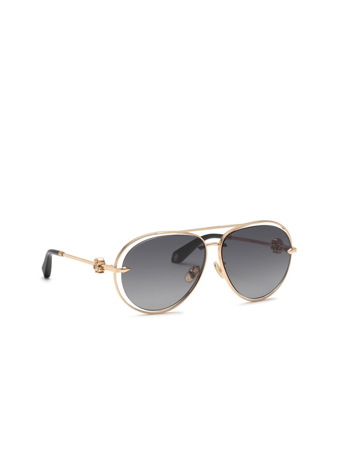 Roberto Cavalli Unisex Grey Lens & Gold-Toned Aviator Sunglasses with