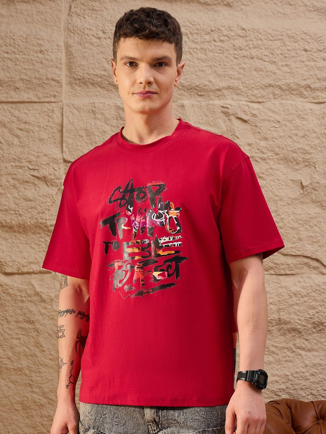 REPRISE Graphic Printed Drop-Shoulder Sleeves Oversized T-shirt