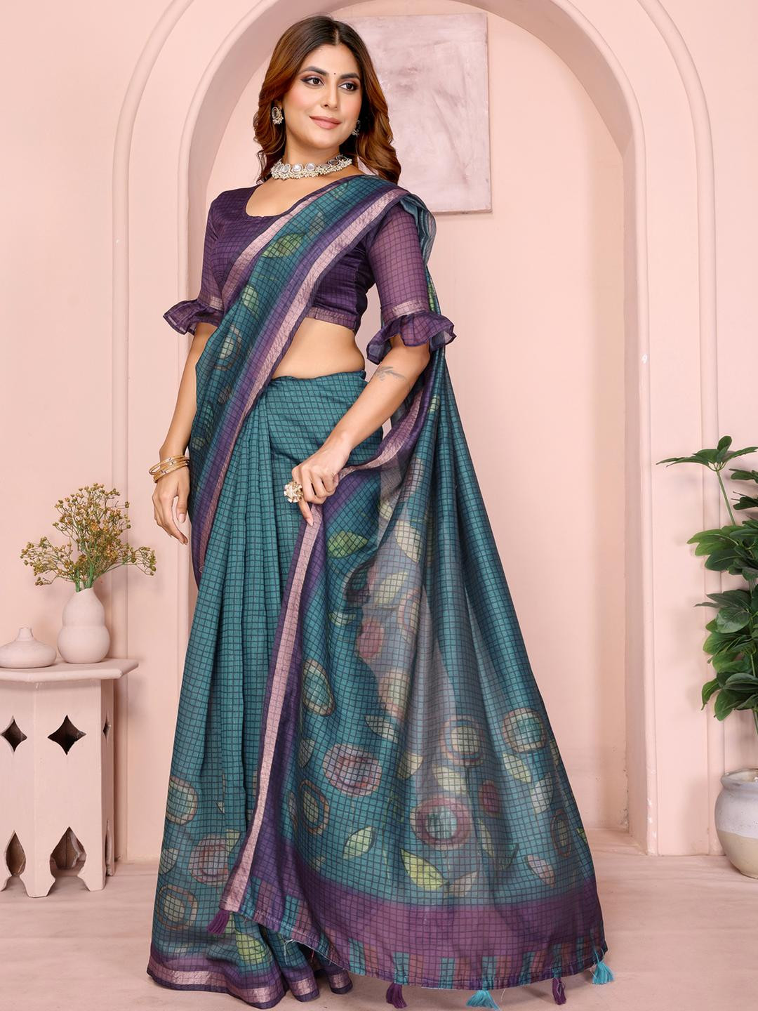 JYA Printed Celebrity Inspired  Banarasi Silk Saree For Women