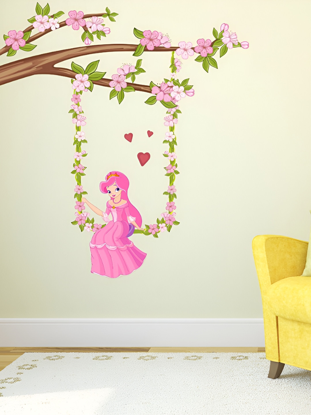 LANSTICK Brown & Pink Tree with barbie Wall Sticker