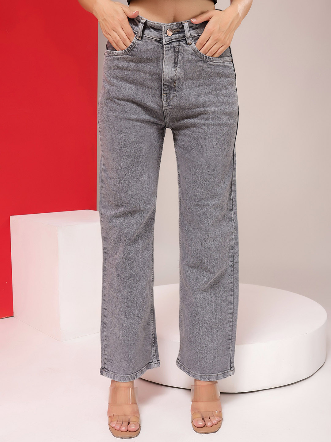 Glossia Women Comfort Straight Fit Boyfriend High Waist Jeans