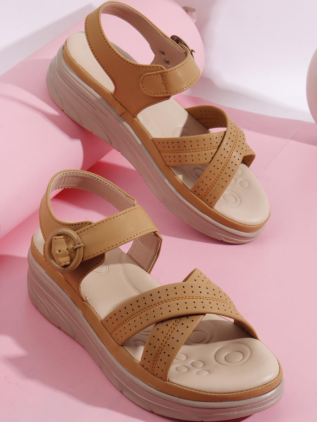 Denill Women Beige Platform Heeled Sandals