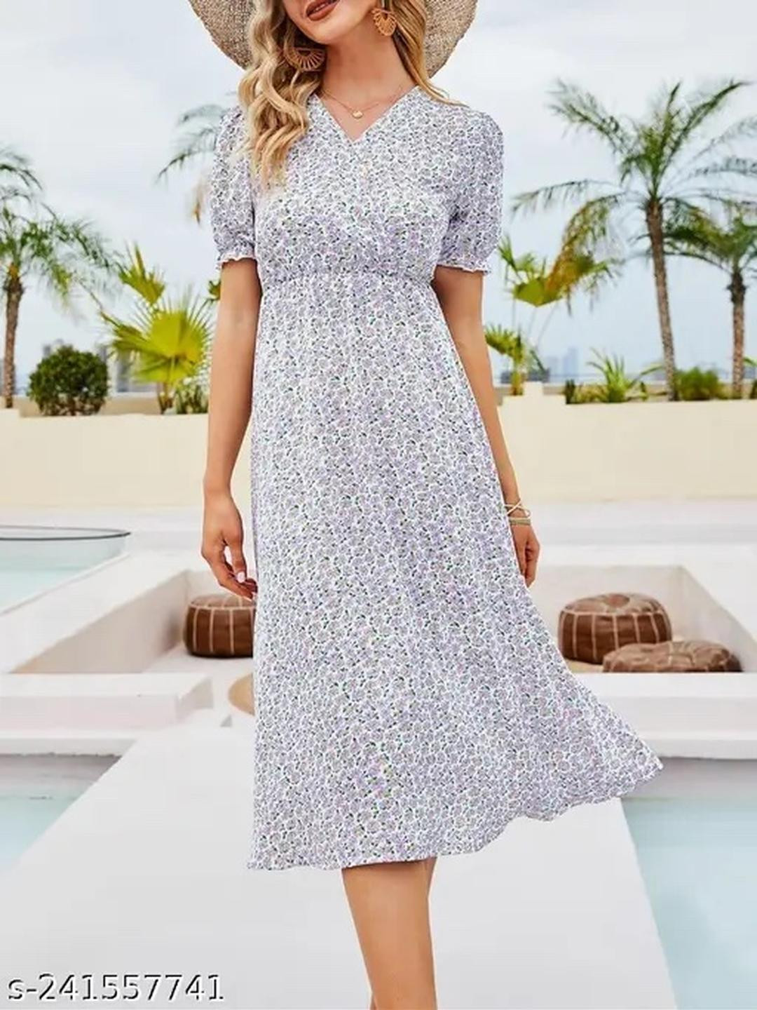 TAGVE Women's A line Dress White