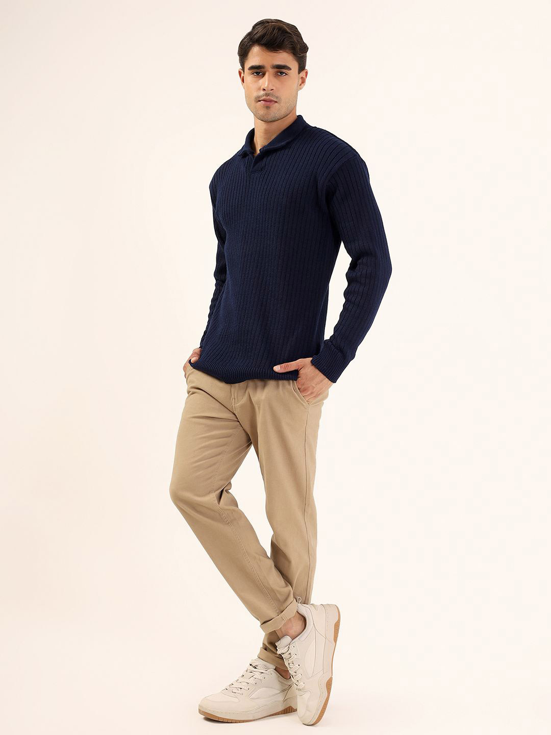 Kveto Style Redefined Men Self Design Collared Sweater