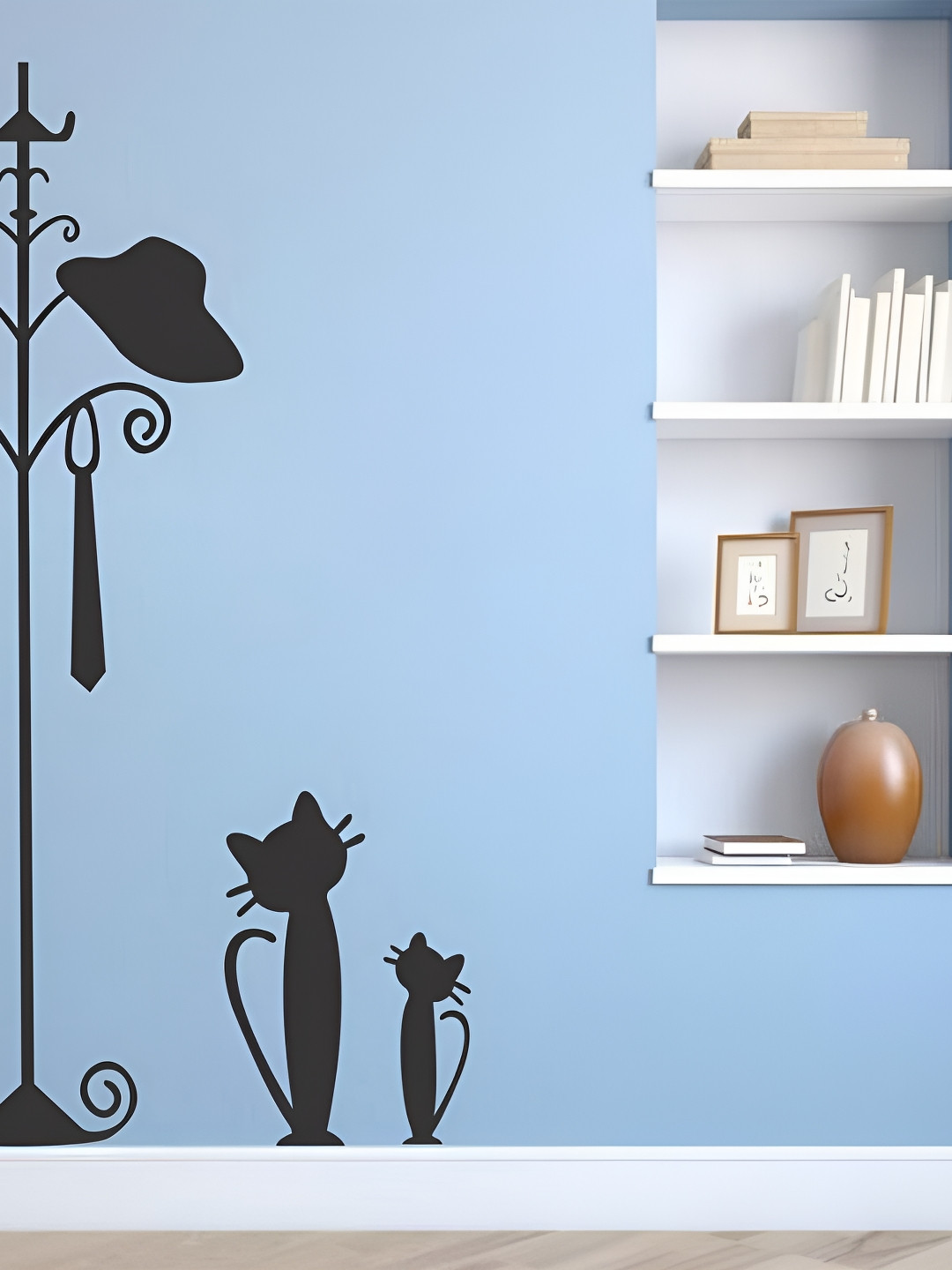 LANSTICK Black Street Light & Cat Print Wall Sticker