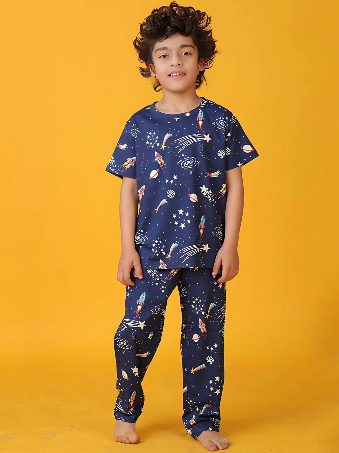 YK Boys Solar Dreams Printed Pure Cotton T-shirt With Pyjama