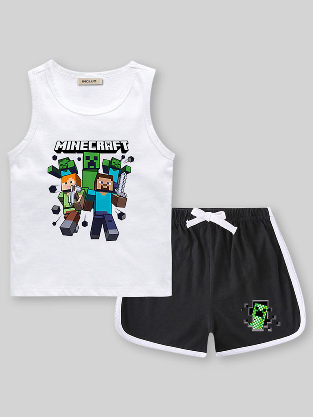 INCLUD Girls Minecraft Printed Vest Top With Shorts