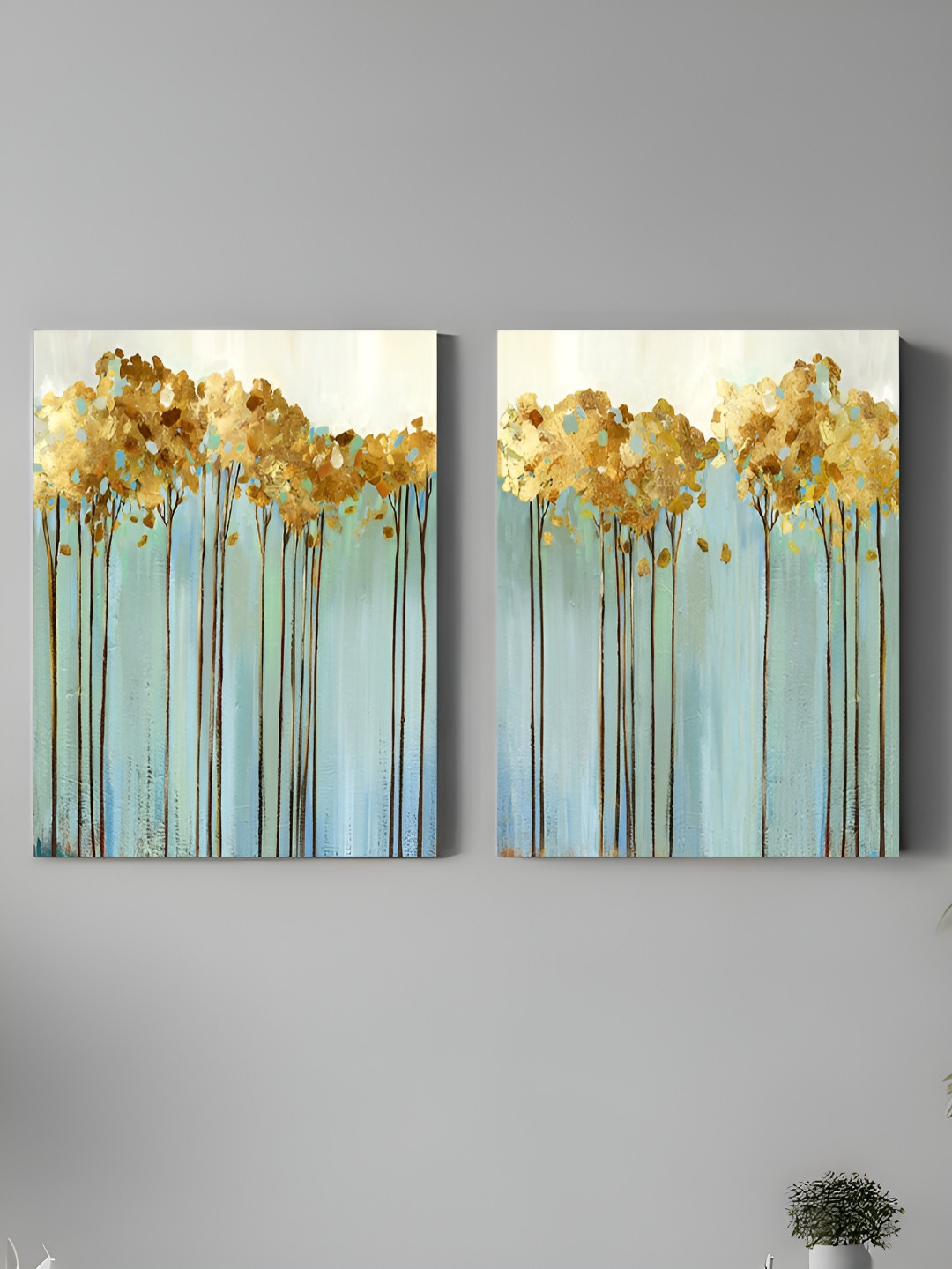 Myntra Elegant Homes Yellow & Blue Set of 2  Nature Theme Stretched Canvas Wall Painting