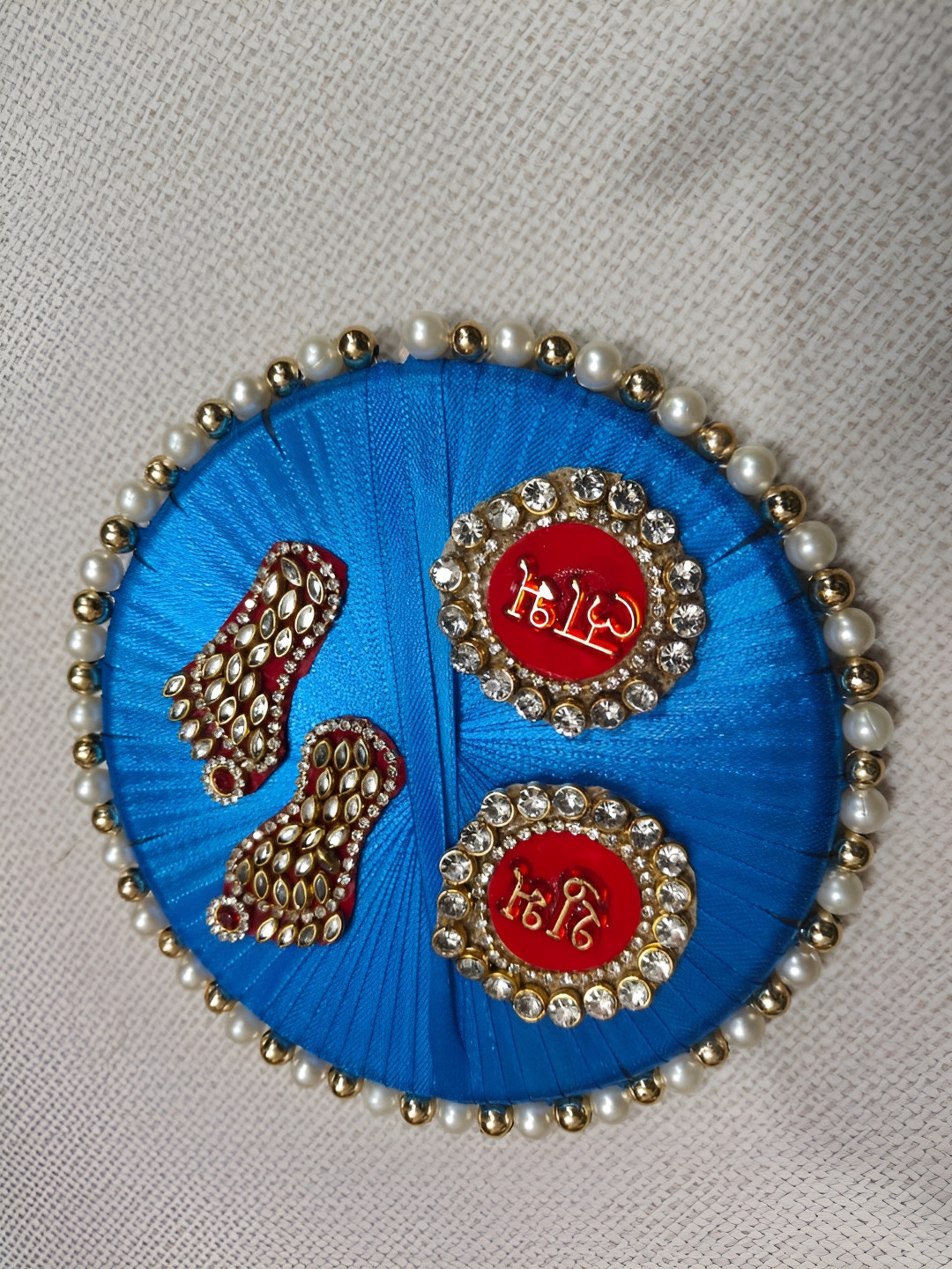 Sellplus Yellow & Blue Embellished Shubh Labh Tealight Candle Holders