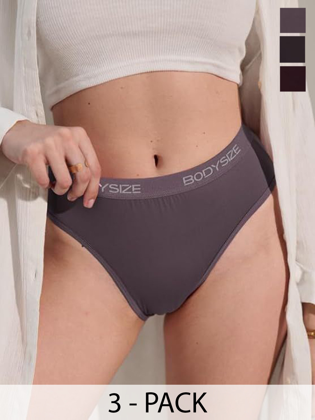 BODYSIZE Pack Of 3 Mid-Rise Hipster Briefs AN37-MN-GR-BK-PO3-XXXL