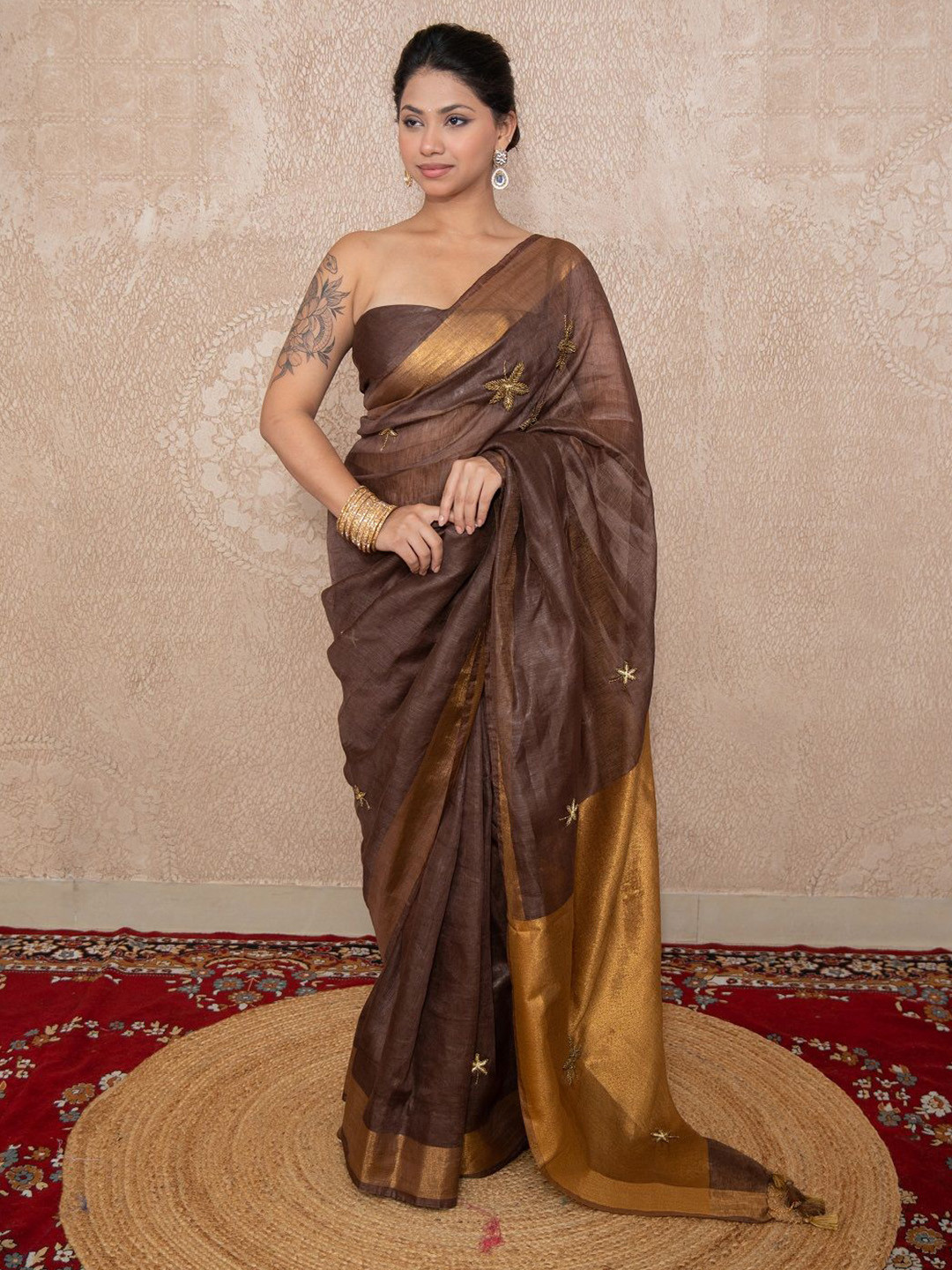 The Raksha Store Ethnic Motifs Hand Embroidered Saree