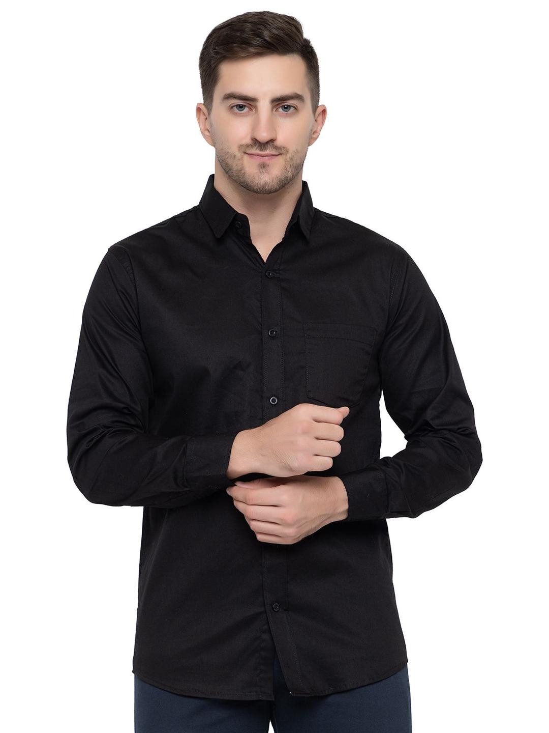 Black Solid Regular Fit Long Sleeves Casual Shirt