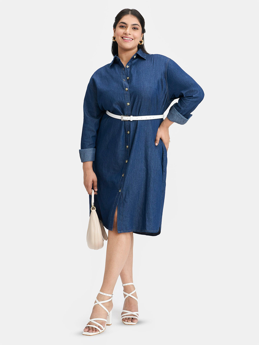 Virgio Plus Size  Pure Cotton Denim Shirt Dress