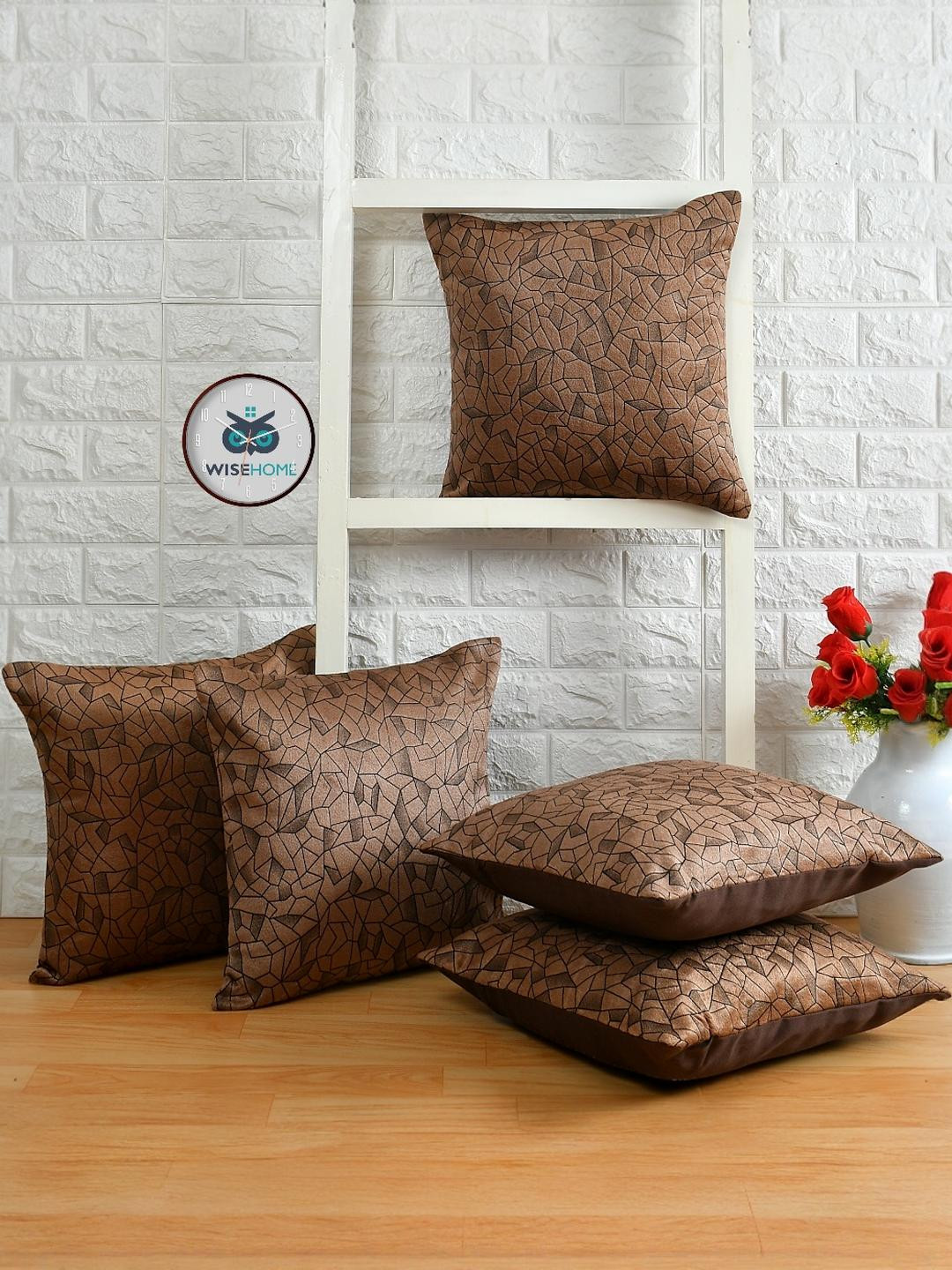 WISE HOME Suede 5 Pieces Square Cushion Cover,Brown
