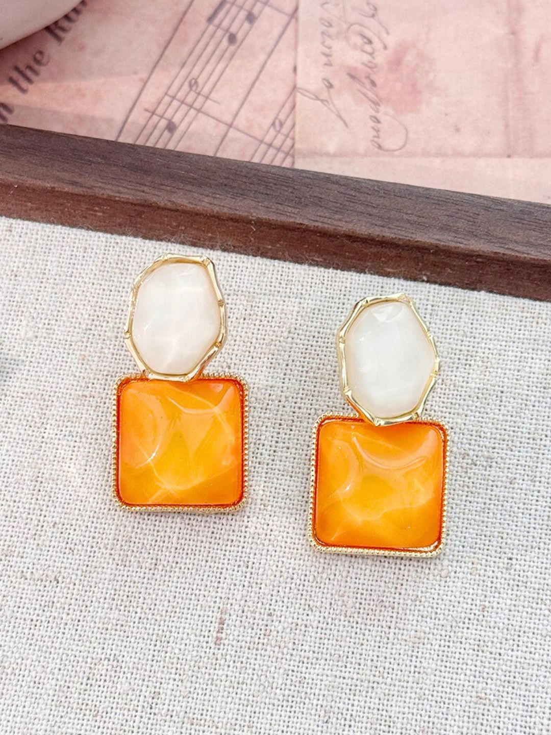 COOLWOOL Gold-Plated Korean Square Shaped Drop Earrings