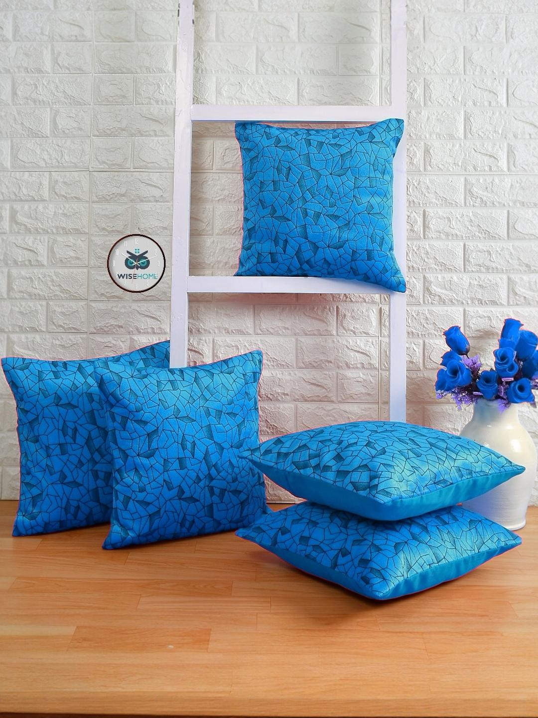 WISE HOME Suede 5 Pieces Square Cushion Cover,Blue (16x16 inch)