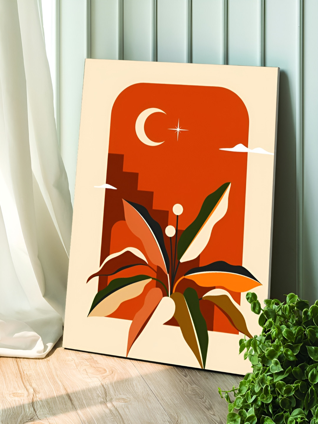 Myntra Elegant Homes Boho Tropical Moon Art Canvas Painting