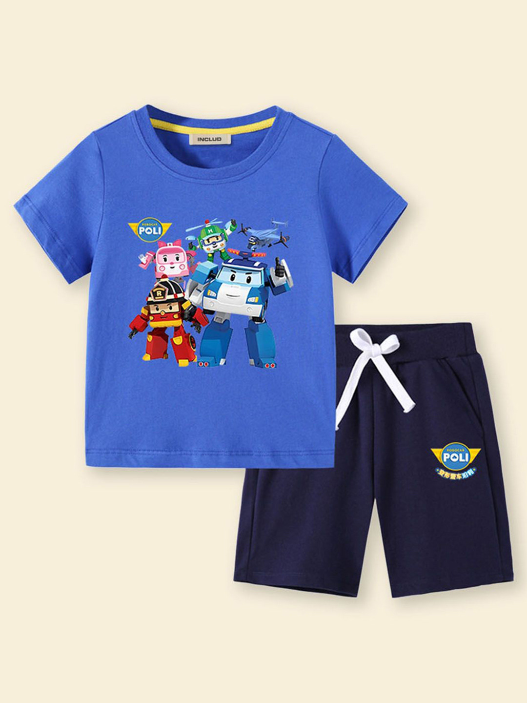 INCLUD Boys Robocar Poli Graphic Printed T-shirt With Shorts